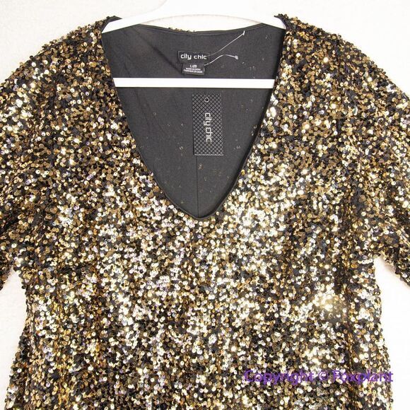 NEW City Chic Sequin Cocktail glam‎ mini Dress, color gold, plus size 20 - Picture 5 of 15